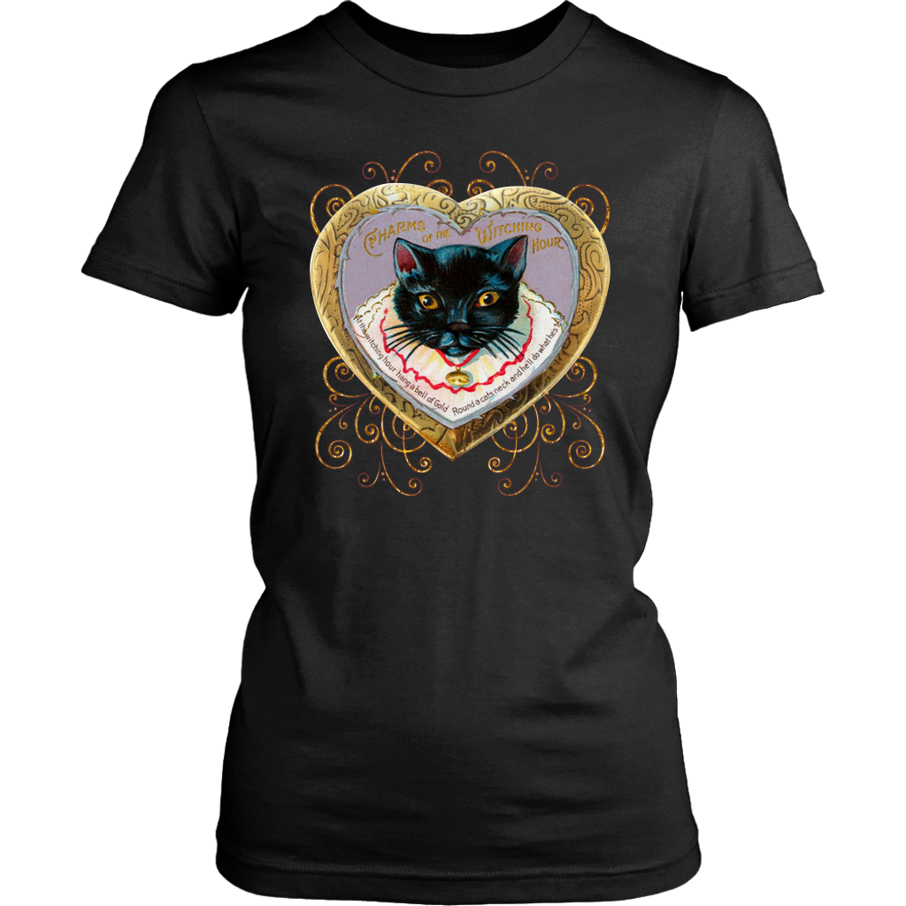 At The Witching Hour Cat and Gold Bell Vintage Women's T-Shirt