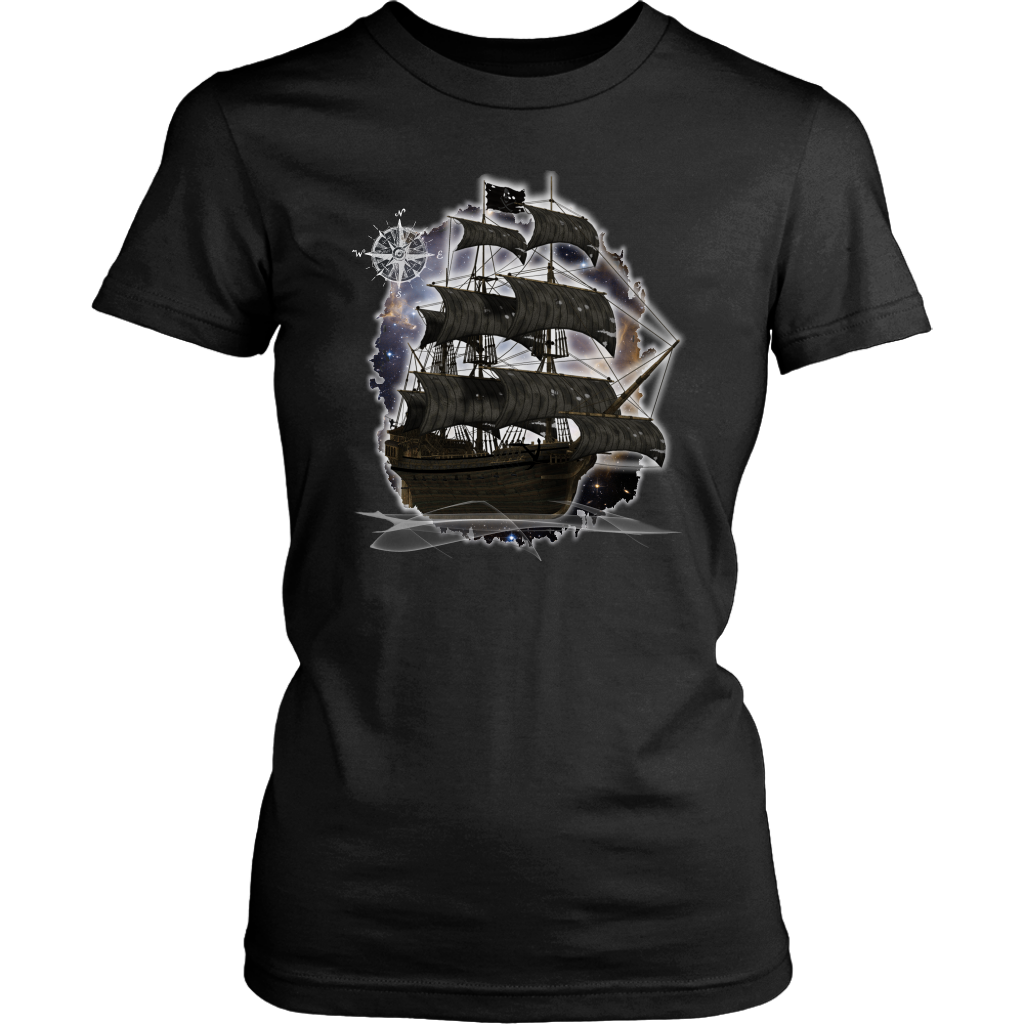 ghost ship, ghost tall ship, pirate ship, pirate art, nebula, pirate tall ship, pirates carribean, pirate star, galaxy, tall ship, compass rose, nautical, pirate captain, pirate wench, pirate scallywag, pirate shirt, pirate t-shirt,