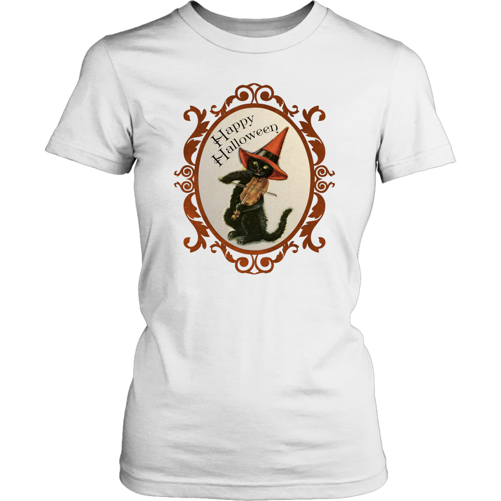 Happy Halloween Vintage Cat and Fiddle T-Shirt for Men, Women and Toddlers