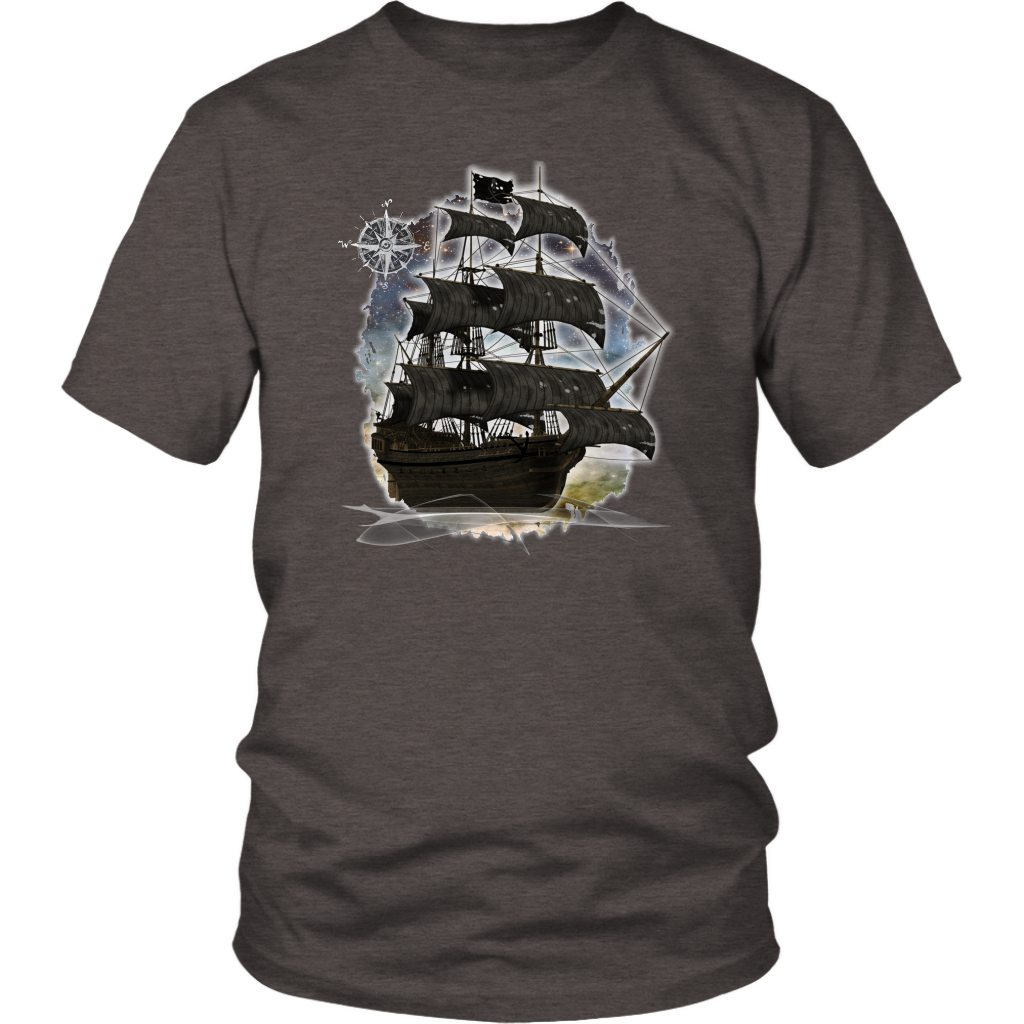 ghost ship, ghost tall ship, pirate ship, pirate art, nebula, pirate tall ship, pirates carribean, pirate star, galaxy, tall ship, compass rose, nautical, pirate captain, pirate wench, pirate scallywag, pirate shirt, pirate t-shirt