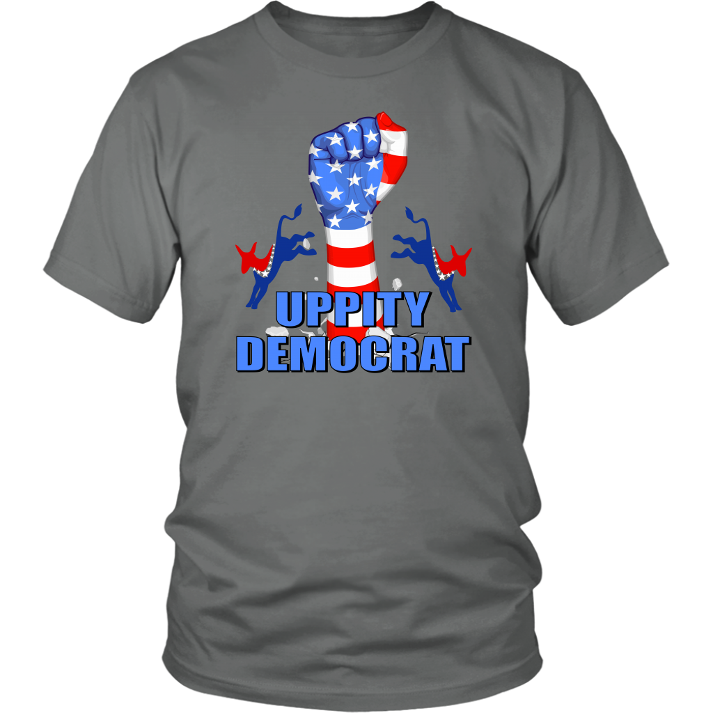uppity democrat, fist, donkey, red, white, blue, stars, american flag