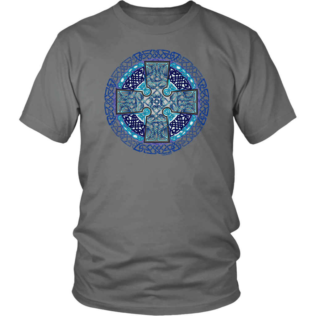 Celtic Art Cross in Blue - Single-line Celtic Knot Unisex T-shirt