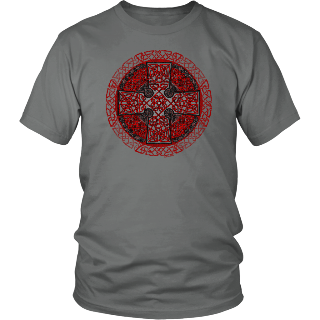 Celtic Art Cross in Red and Black - Single-line Celtic Knot Unisex T-shirt