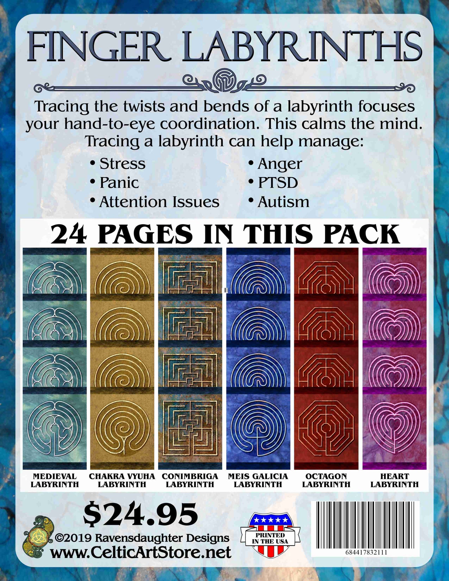 Finger Labyrinth Activity Pages Pack 1: Mindful Tracing Art