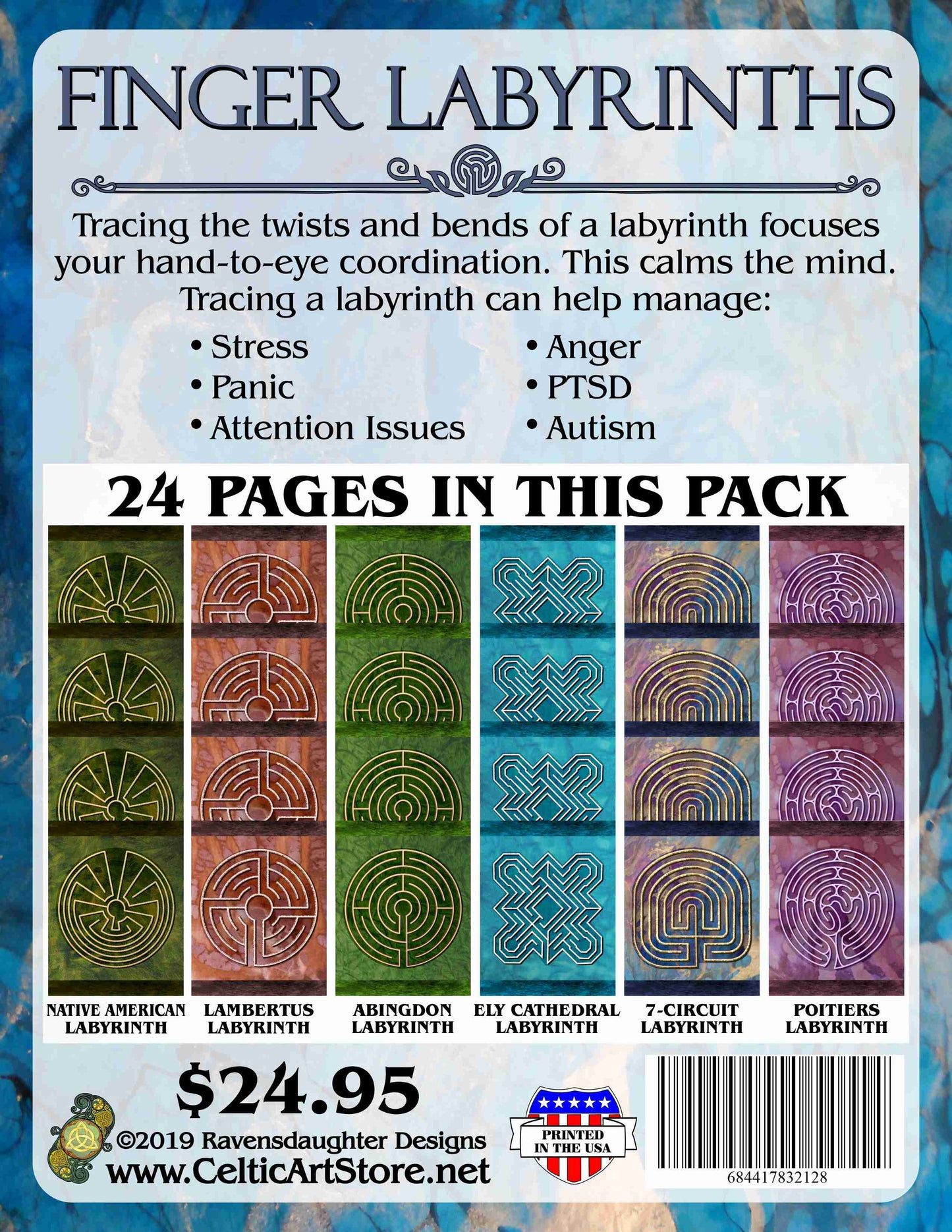 Finger Labyrinth Activity Pages Pack 2: Mindful Tracing Art