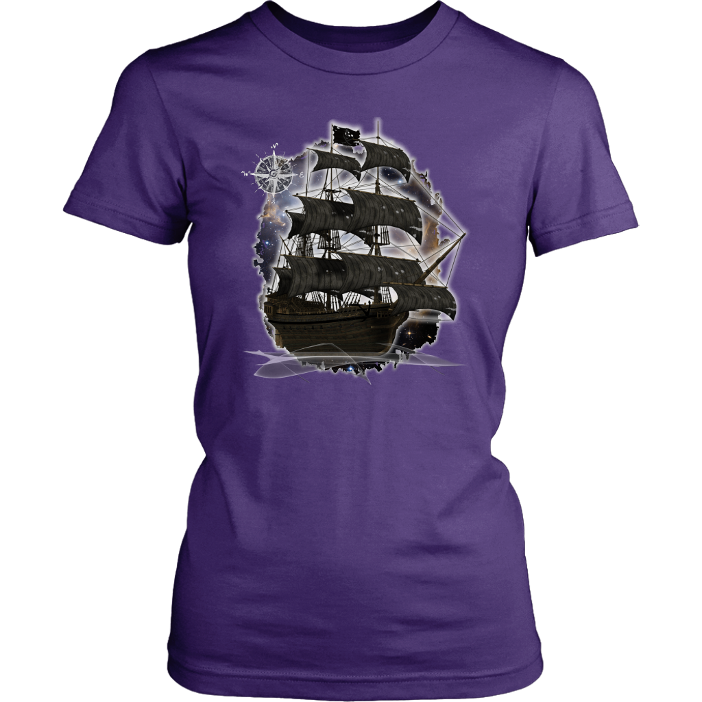 ghost ship, ghost tall ship, pirate ship, pirate art, nebula, pirate tall ship, pirates carribean, pirate star, galaxy, tall ship, compass rose, nautical, pirate captain, pirate wench, pirate scallywag, pirate shirt, pirate t-shirt,