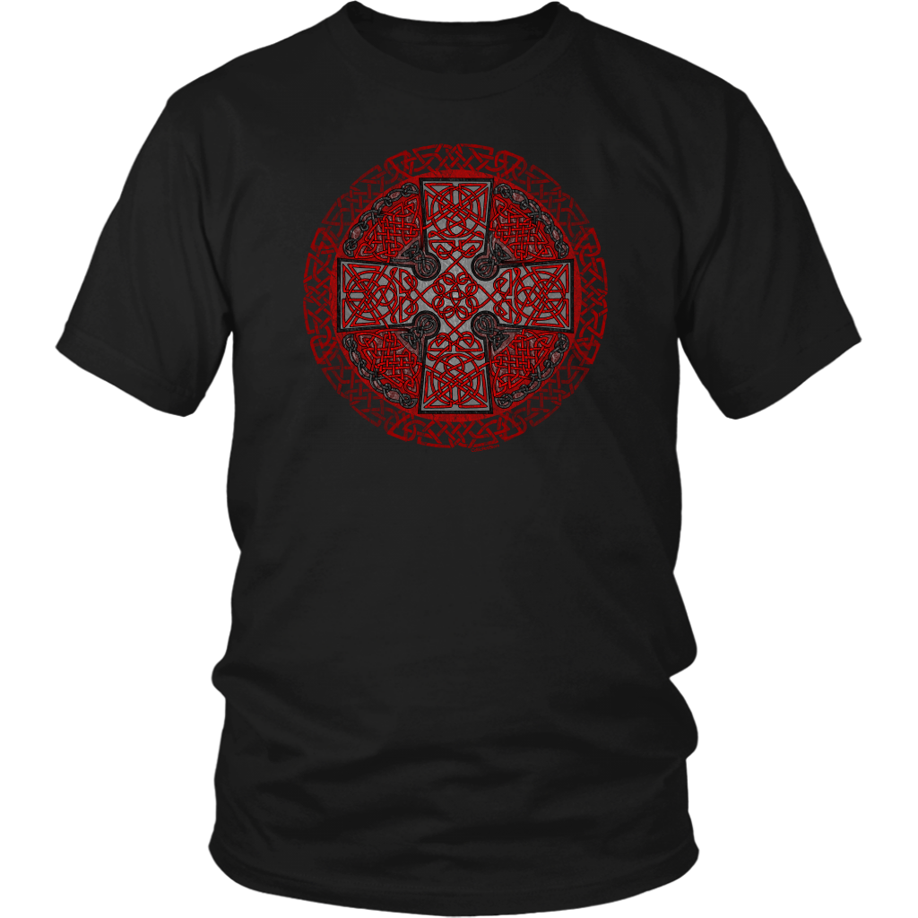 Celtic Art Cross in Red and Black - Single-line Celtic Knot Unisex T-shirt