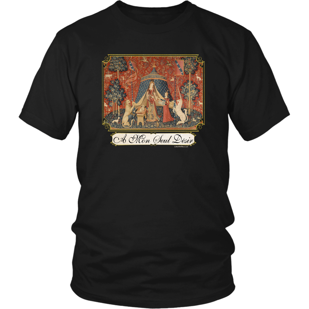 unicorn, tapestry, medieval, middle ages, renaissance, cluny museum, lion, noble lady, lady and unicorn, lady with unicorn, mille fleurs, thousand flowers, flanders, unicorn t-shirt, unicorn shirt, unicorn tee, unicorn t shirt