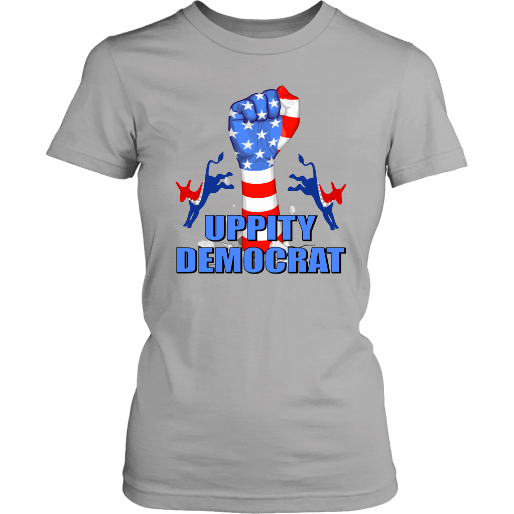 uppity democrat, fist, donkey, red, white, blue, stars, american flag
