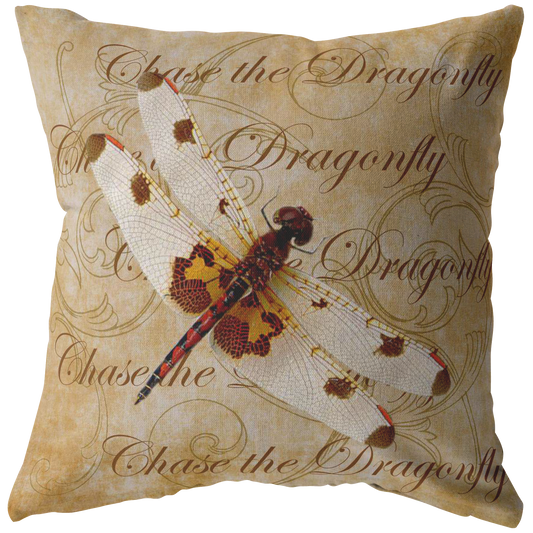 White and Orange Dragonfly Nature Digital Collage Throw Pillow