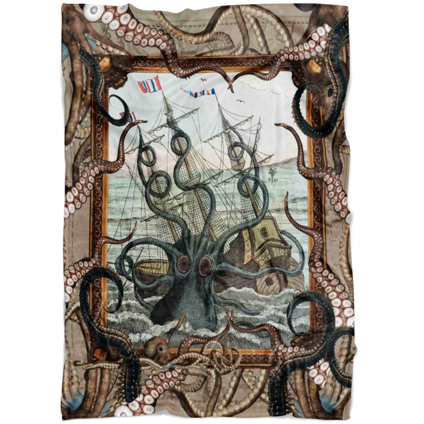 pirate, kraken, release kraken, buccaneer, scallywag, captain, wench, matey, jolly roger, tall ship, sea dog, blanket, fleece blanket, pirate blanket