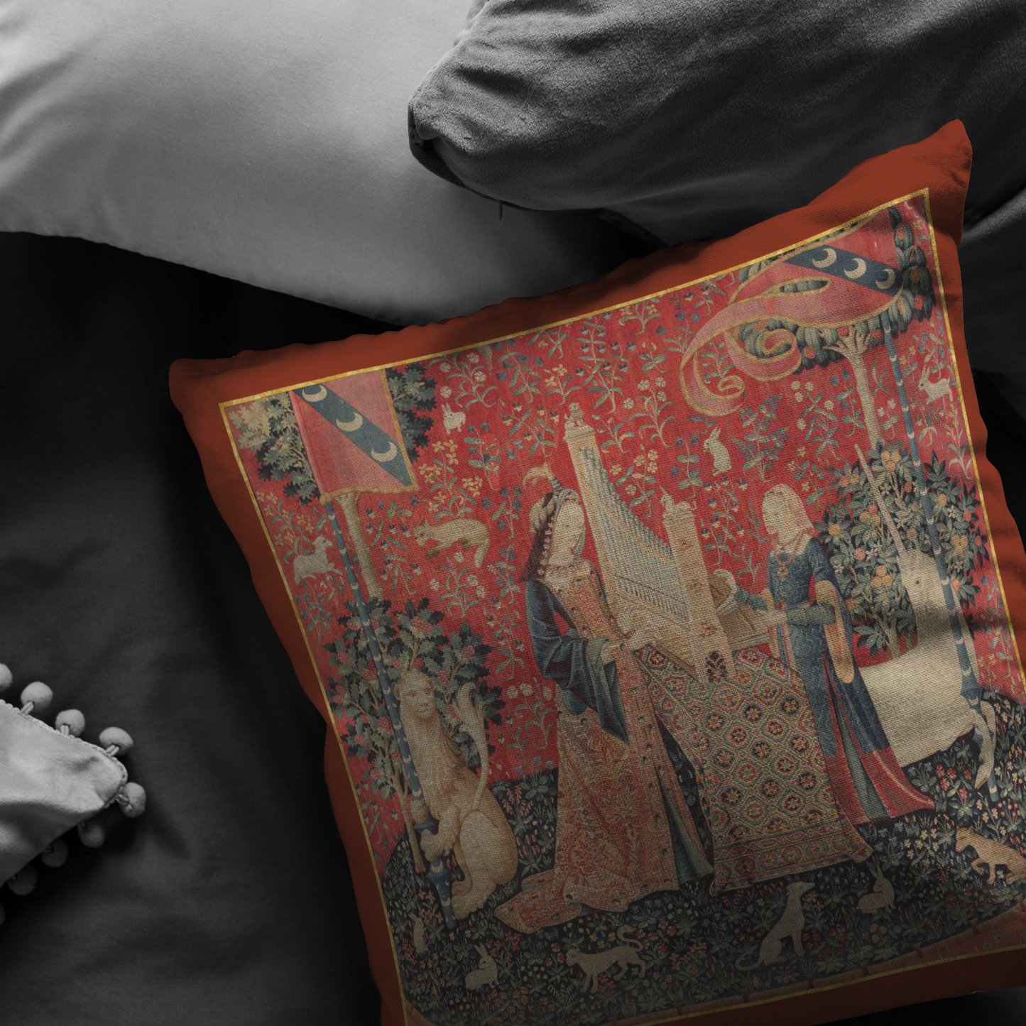 unicorn, tapestry, unicorn tapestry, unicorn tapestries, lady and unicorn, medieval tapestry, unicorn tapestries, medieval, middle ages, renaissance, Cluny Museum, lion, noble lady, maid, mille fleurs, thousand flowers, Flanders