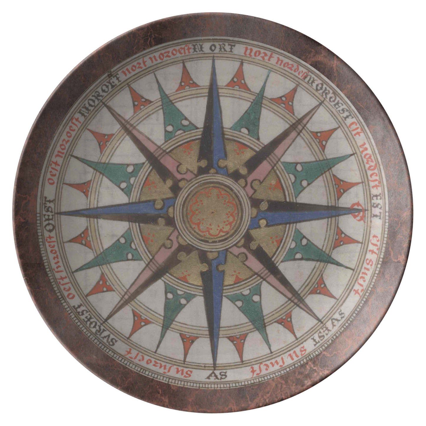 Compass Rose Dinner Plate Brown-Blue