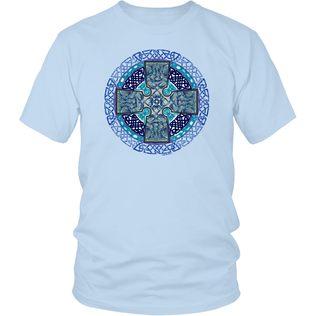 Celtic Art Cross in Blue - Single-line Celtic Knot Unisex T-shirt
