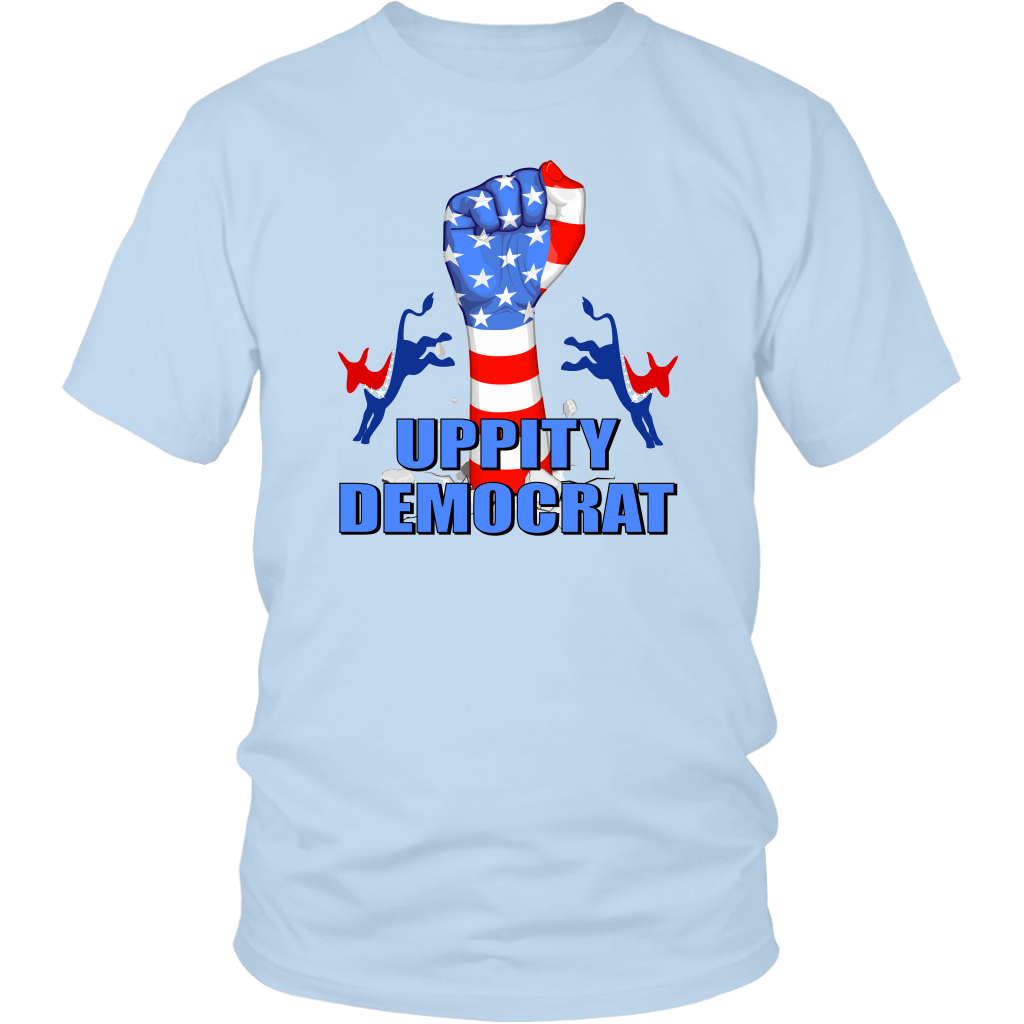 uppity democrat, fist, donkey, red, white, blue, stars, american flag