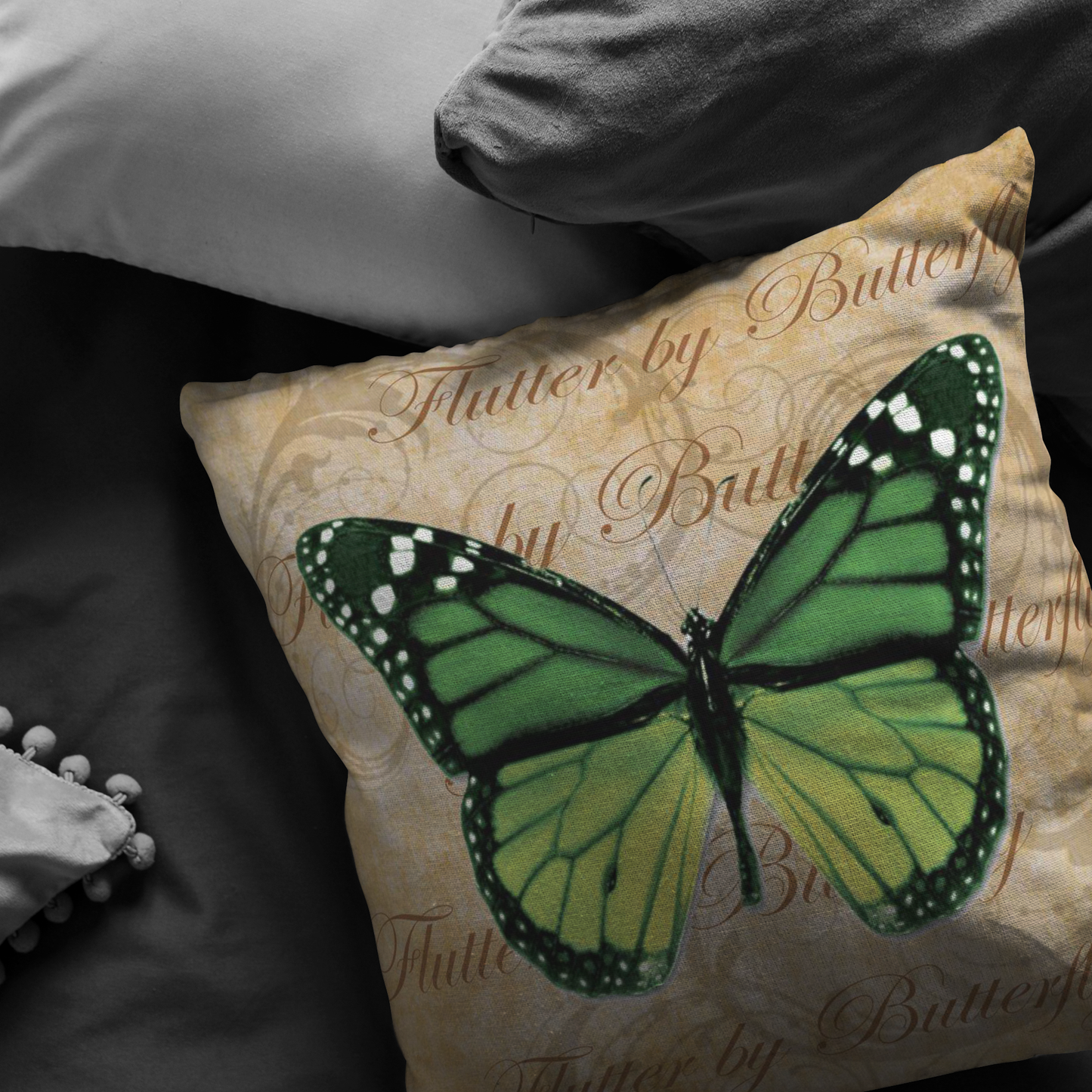 Green Butterfly Nature Digital Collage Throw Pillow
