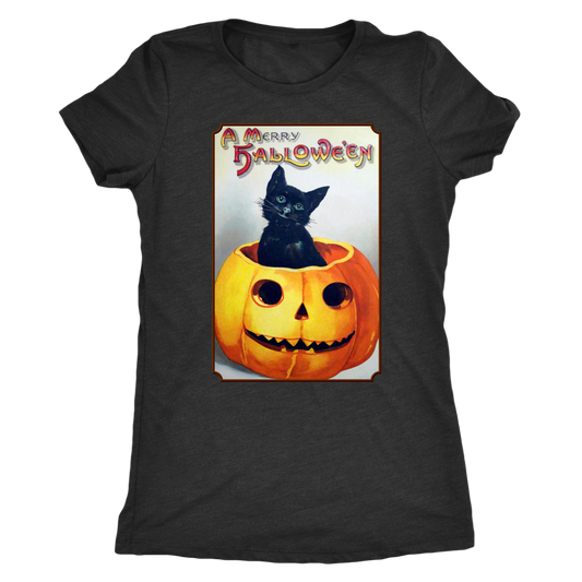 A Merry Halloween Cat in Pumpkin Women's Tri-Blend T-Shirt