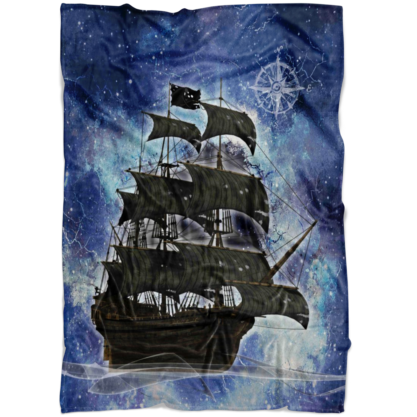 Pirate Ghost Ship Fleece Blanket - Blue-White