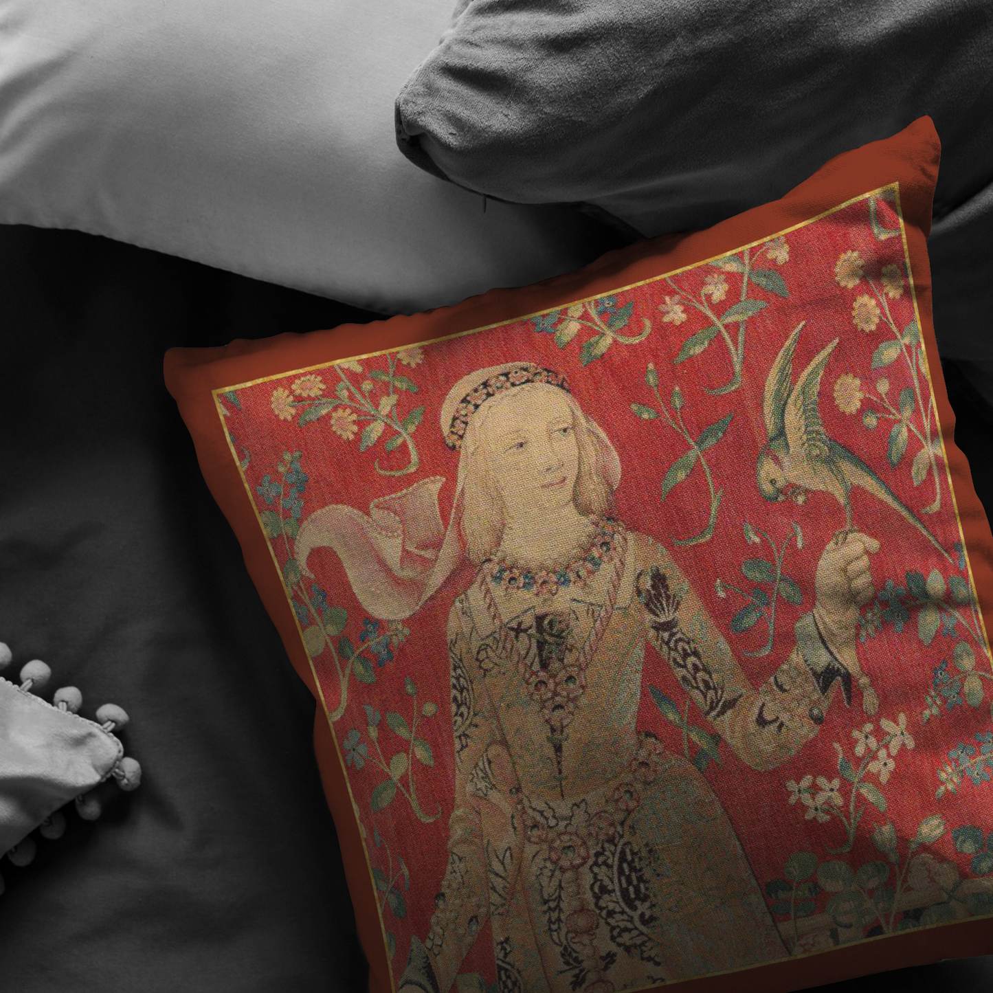 unicorn, tapestry, unicorn tapestry, unicorn tapestries, lady and unicorn, medieval tapestry, unicorn tapestries, medieval, middle ages, renaissance, Cluny Museum, lion, noble lady, maid, mille fleurs, thousand flowers, Flanders