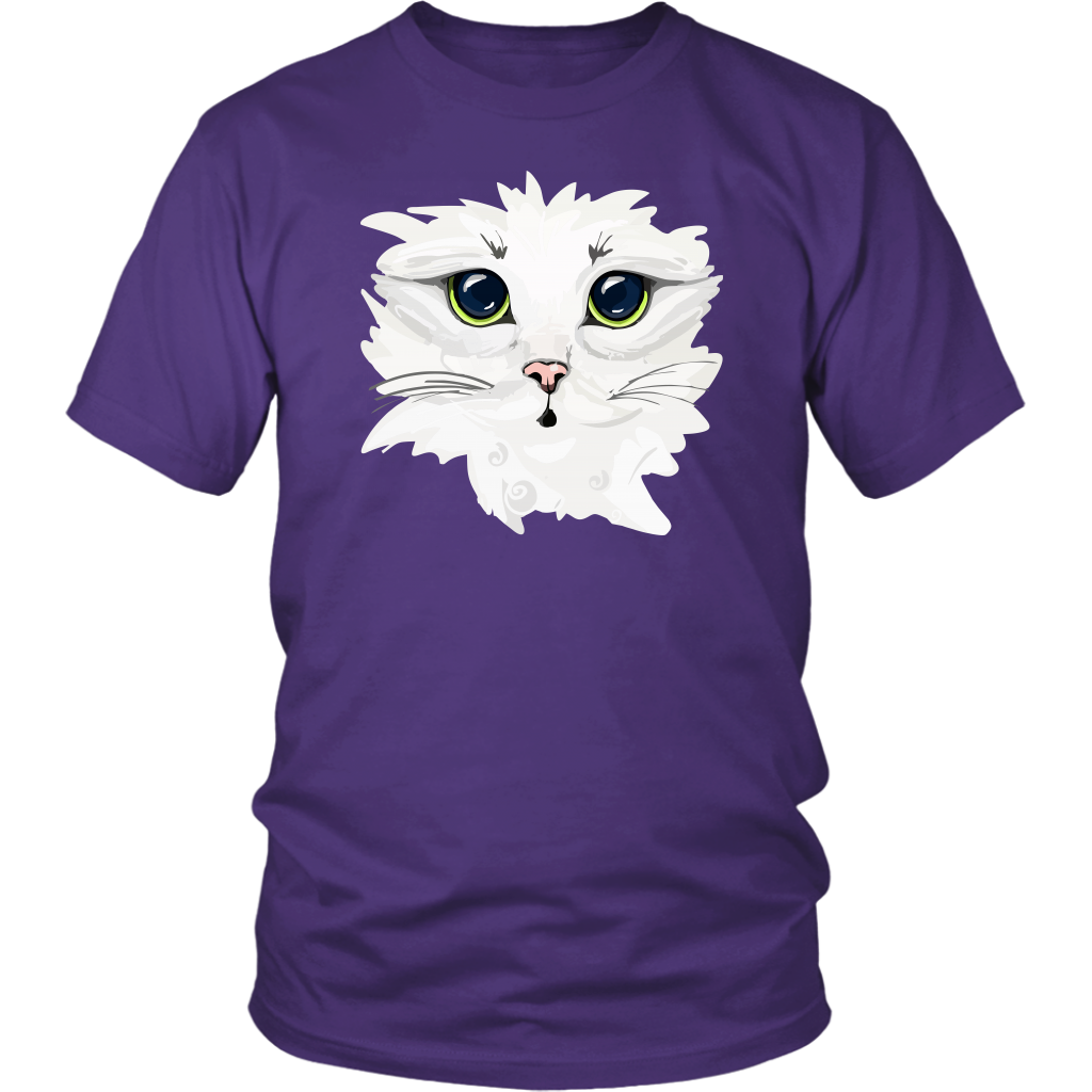 White Kitty Face Soft Cotton Tee in Men's and Women's