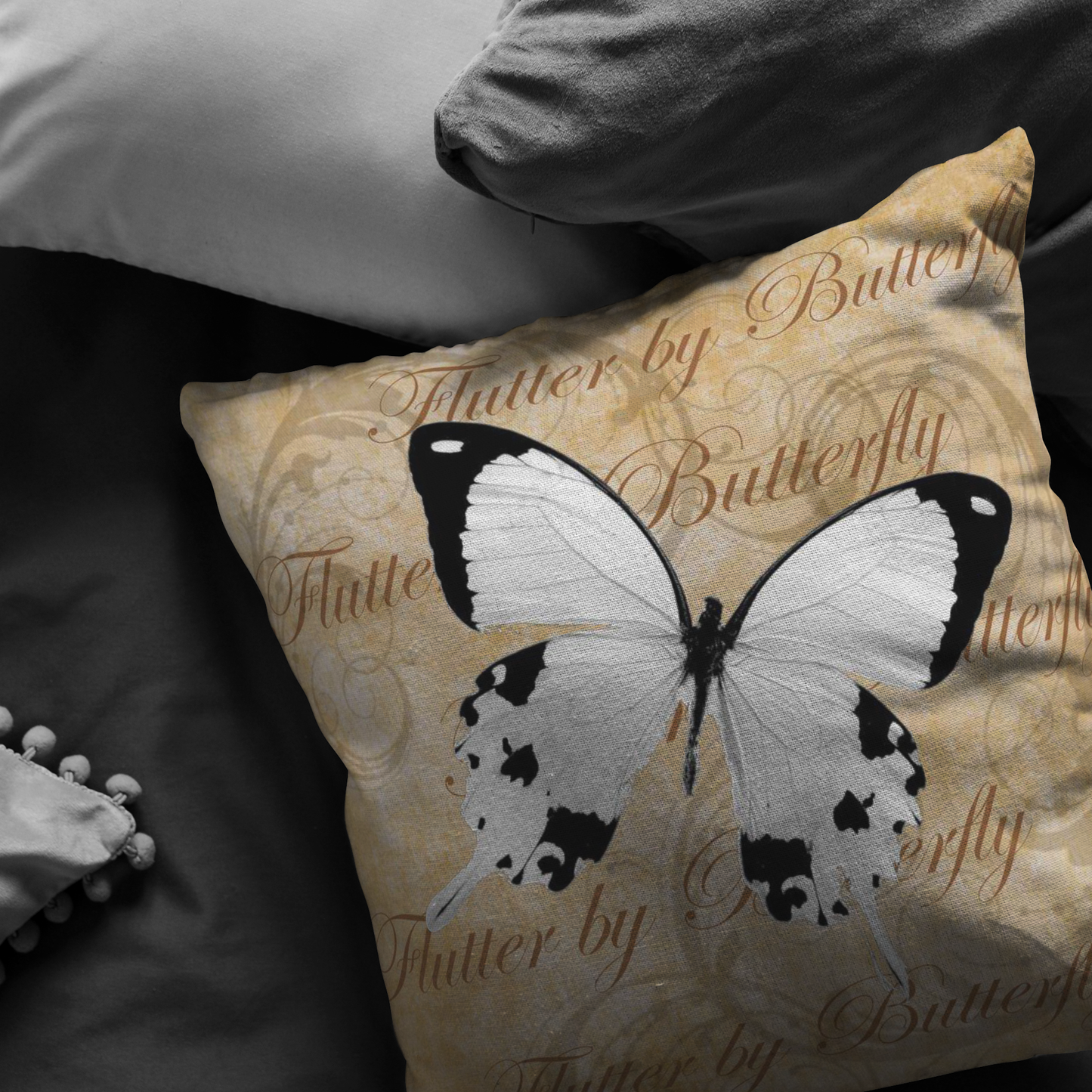 White Butterfly Nature Digital Collage Throw Pillow