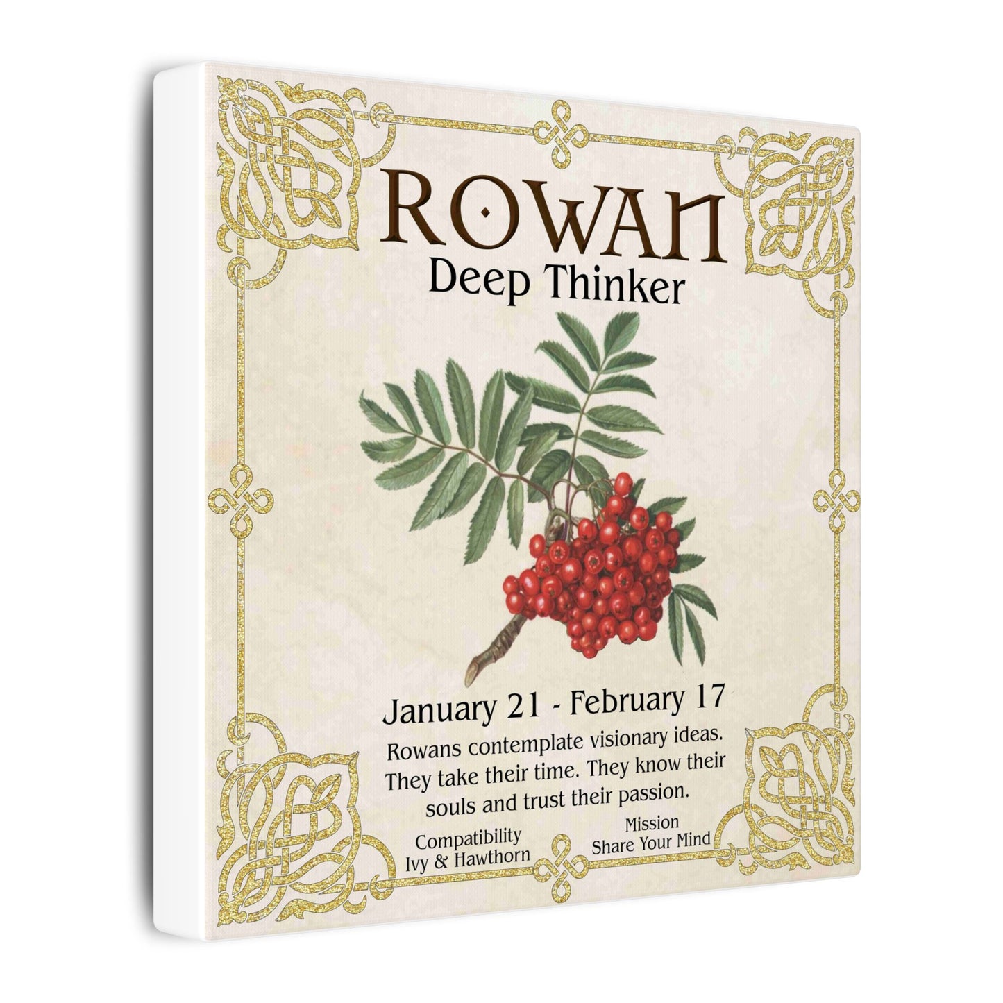 Rowan Birth Flower Canvas Print — "Deep Thinker" Zodiac Art (Jan 21–Feb 17)