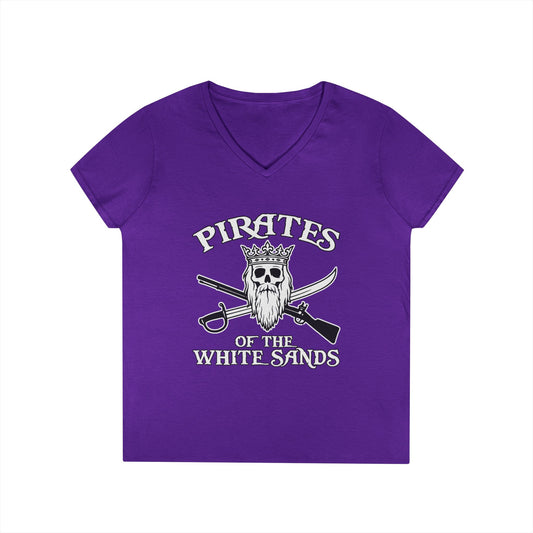 Pirates of the White Sands Womens V-Neck Tee - Small Skull