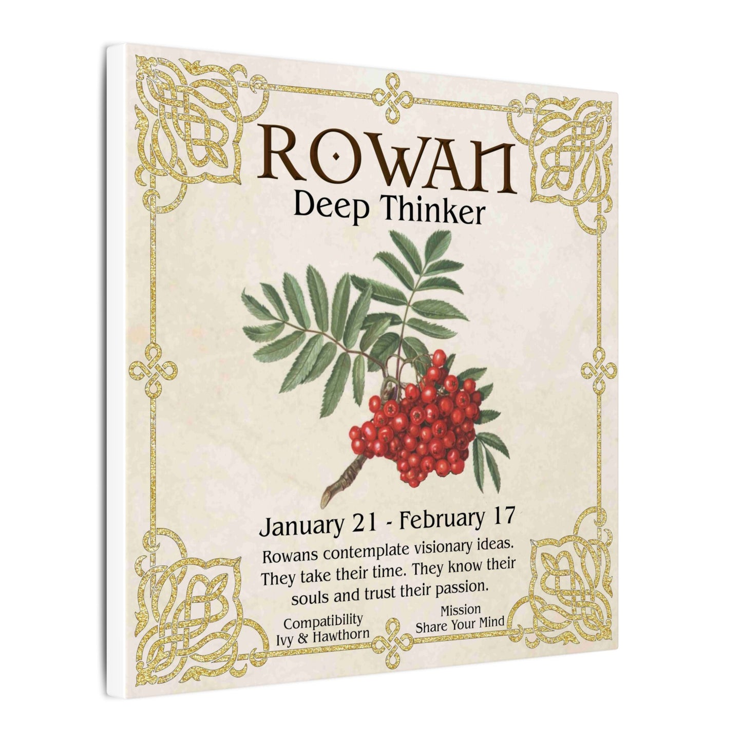 Rowan Birth Flower Canvas Print — "Deep Thinker" Zodiac Art (Jan 21–Feb 17)