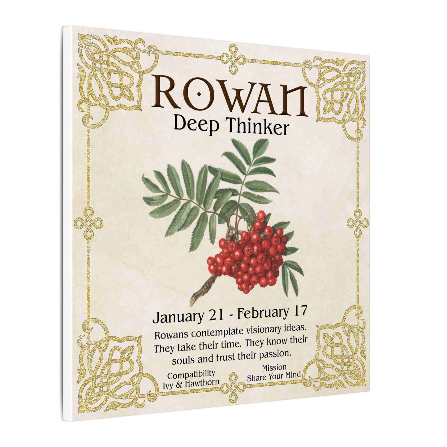 Rowan Birth Flower Canvas Print — "Deep Thinker" Zodiac Art (Jan 21–Feb 17)