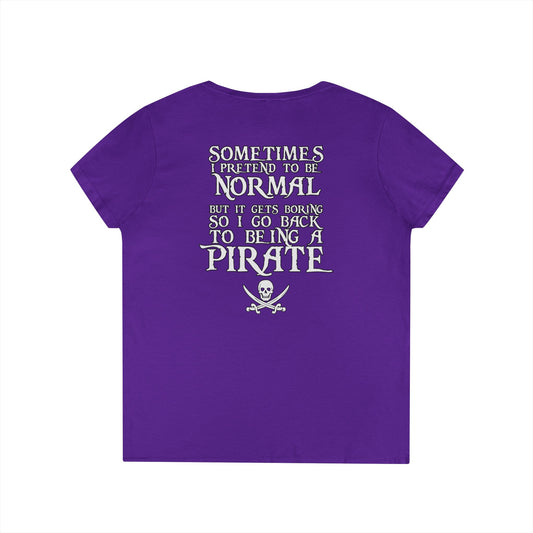 Pirates of the White Sands Womens V-Neck Tee - Small Skull