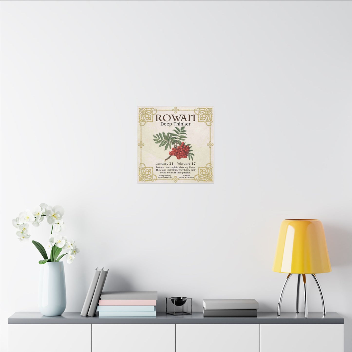 Rowan Birth Flower Canvas Print — "Deep Thinker" Zodiac Art (Jan 21–Feb 17)