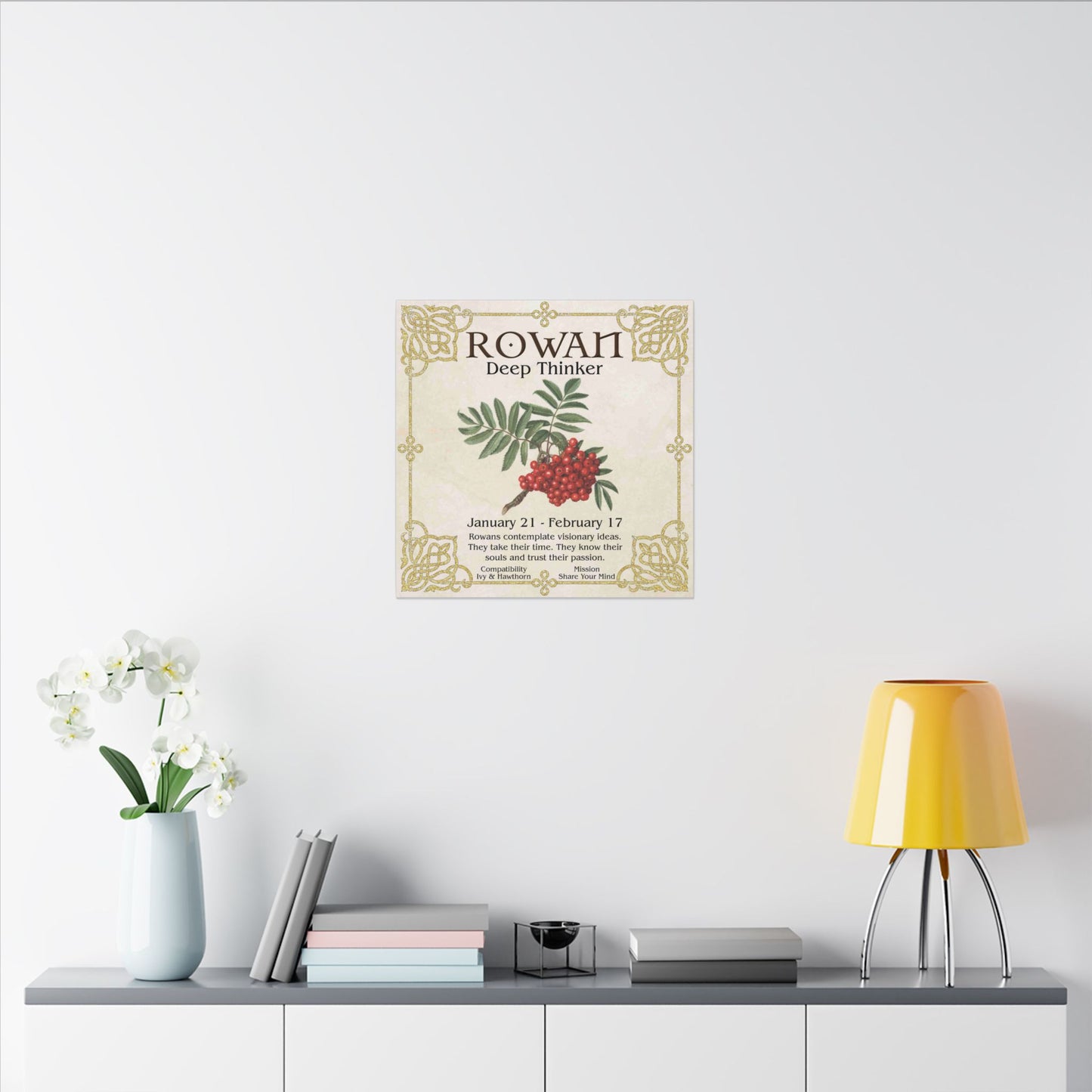 Rowan Birth Flower Canvas Print — "Deep Thinker" Zodiac Art (Jan 21–Feb 17)