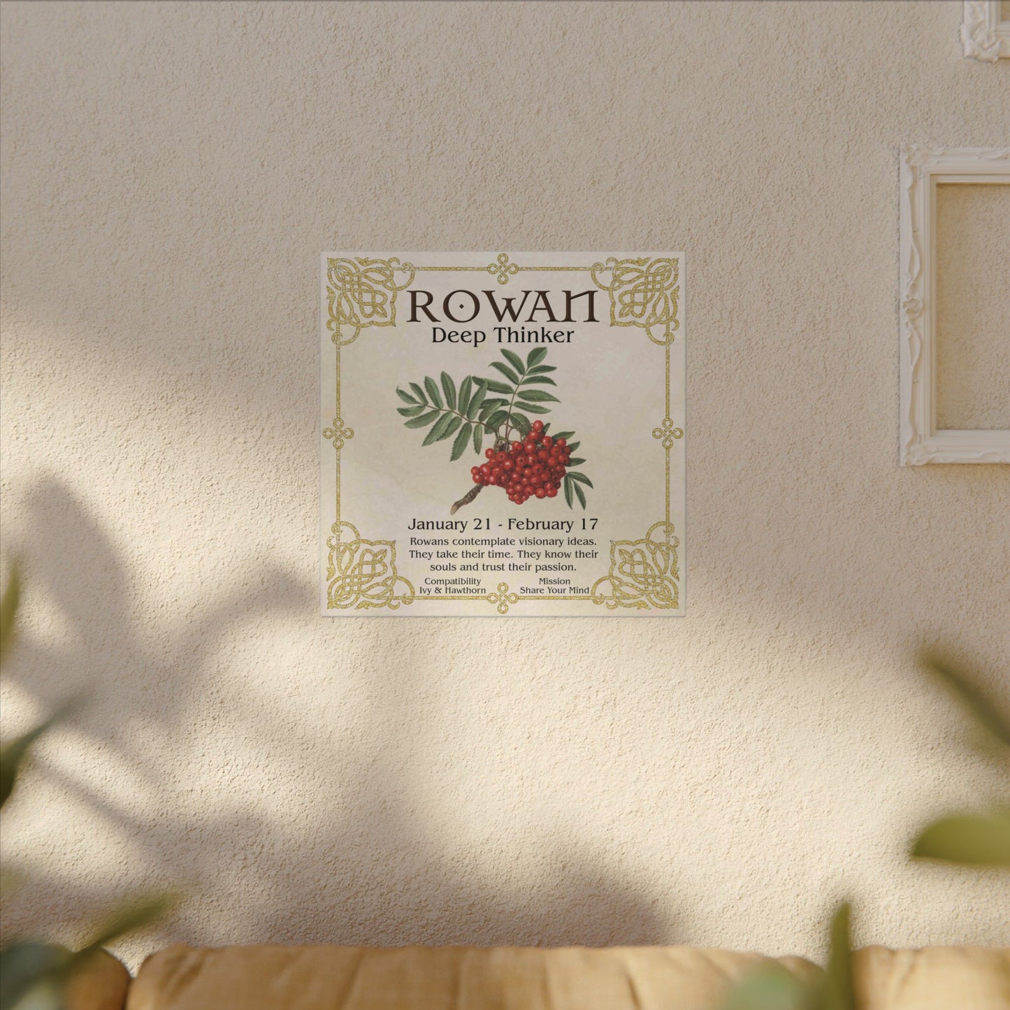 Rowan Birth Flower Canvas Print — "Deep Thinker" Zodiac Art (Jan 21–Feb 17)