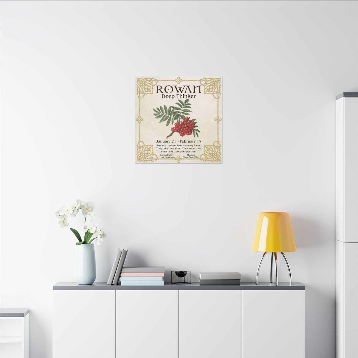 Rowan Birth Flower Canvas Print — "Deep Thinker" Zodiac Art (Jan 21–Feb 17)