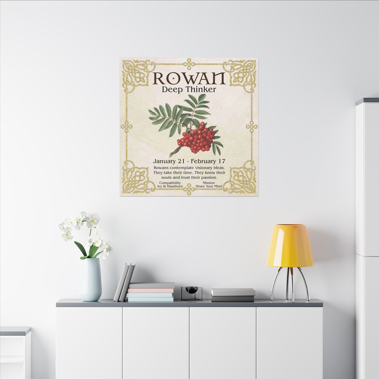 Rowan Birth Flower Canvas Print — "Deep Thinker" Zodiac Art (Jan 21–Feb 17)