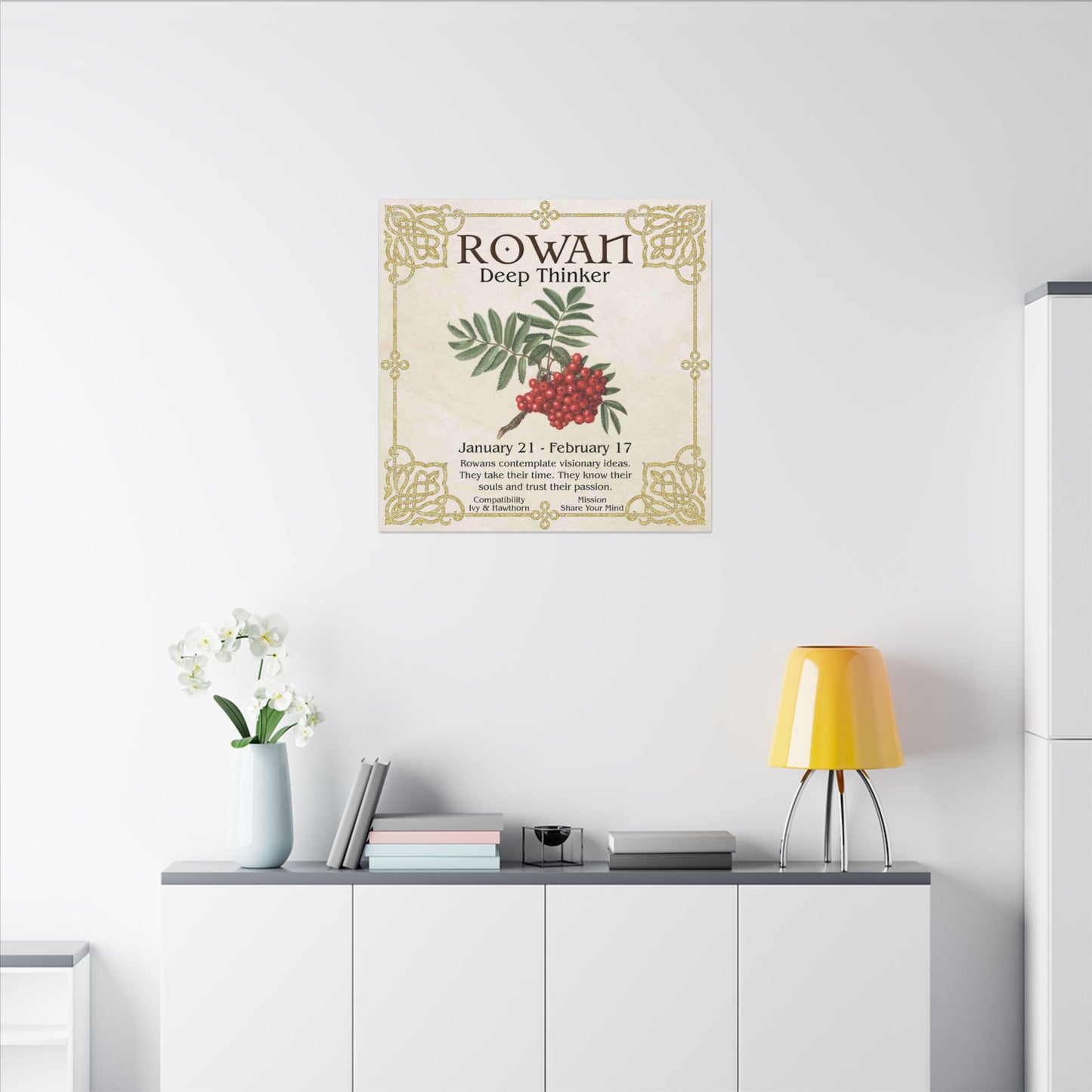 Rowan Birth Flower Canvas Print — "Deep Thinker" Zodiac Art (Jan 21–Feb 17)