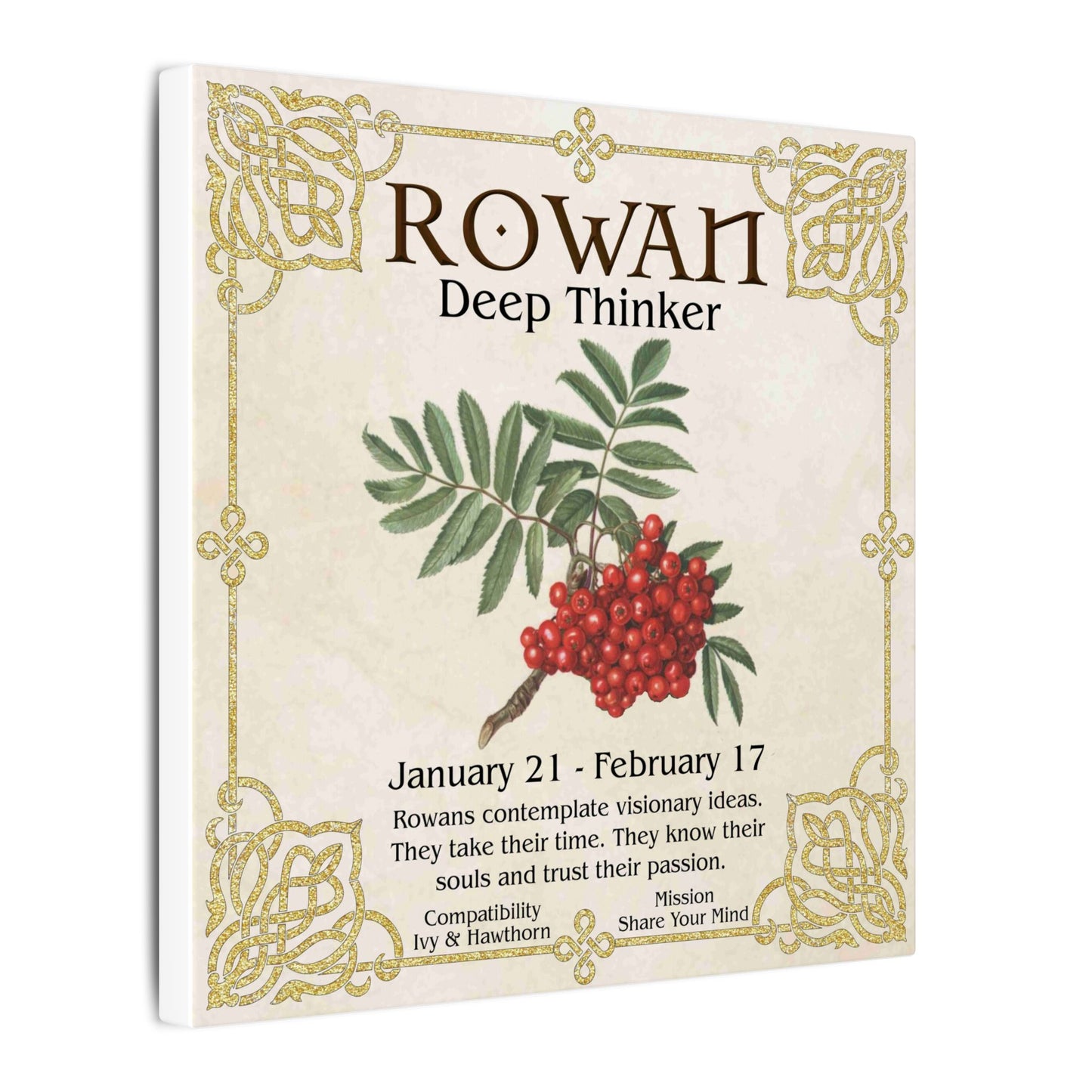 Rowan Birth Flower Canvas Print — "Deep Thinker" Zodiac Art (Jan 21–Feb 17)