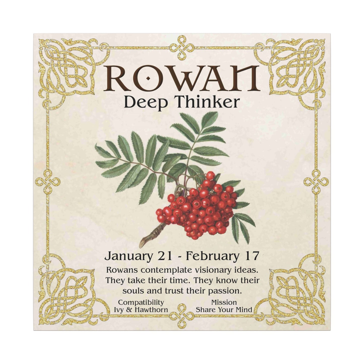Rowan Birth Flower Canvas Print — "Deep Thinker" Zodiac Art (Jan 21–Feb 17)
