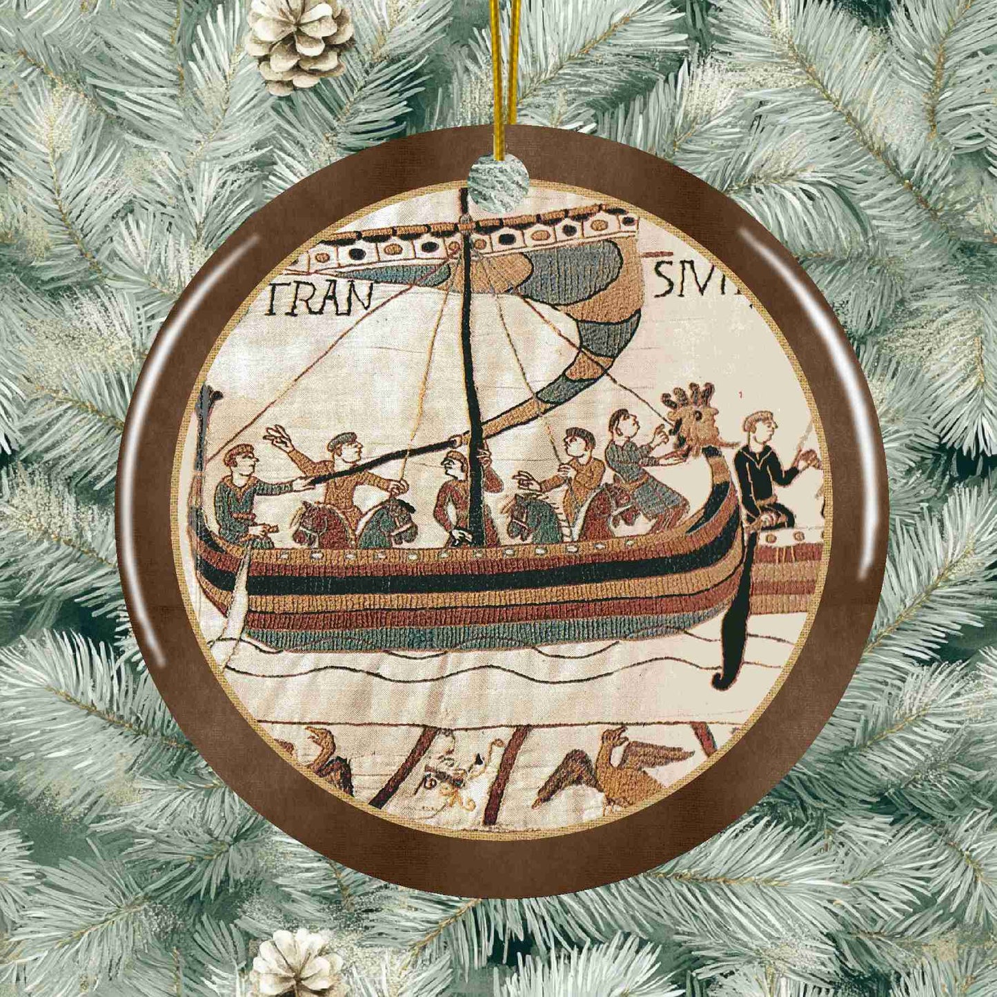 Bayeux Tapestry Ceramic Holiday Ornament - Crossing the Channel