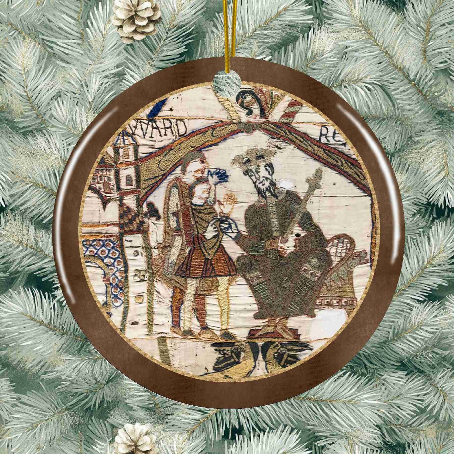 Bayeux Tapestry Ceramic Holiday Ornament - Edward the Confessor