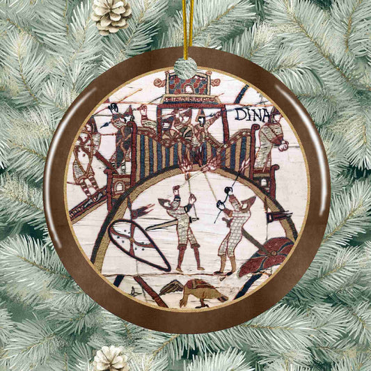 Bayeux Tapestry Ceramic Holiday Ornament - Fortress Attack