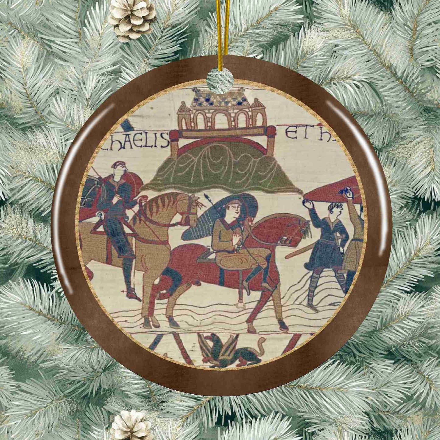 Bayeux Tapestry Ceramic Holiday Ornament - Mont San Michele