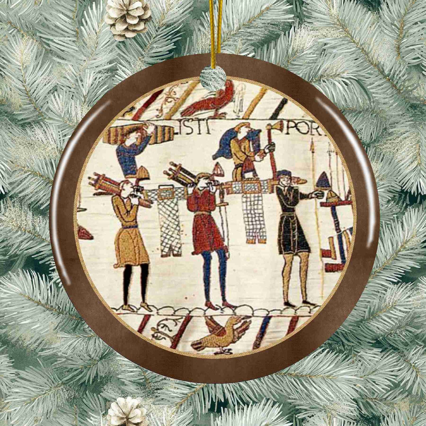 Bayeux Tapestry Ceramic Holiday Ornament - War Prep