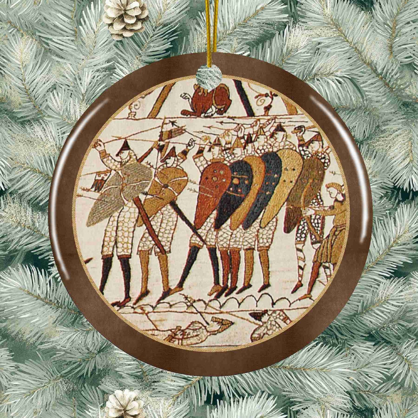 Bayeux Tapestry Ceramic Holiday Ornament - Shield Wall