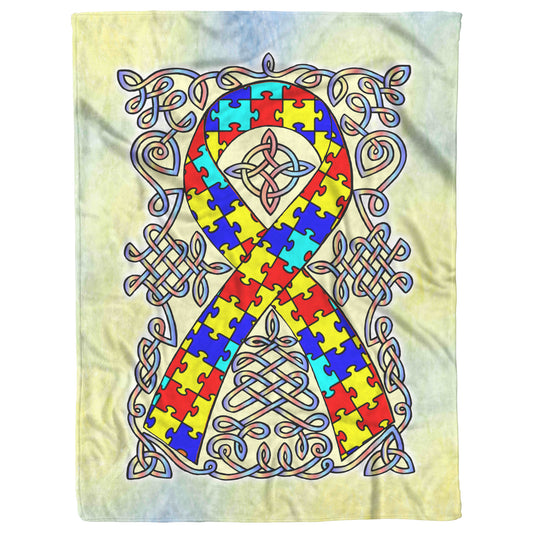 Celtic Awareness Ribbon Fleece Blanket - Autism