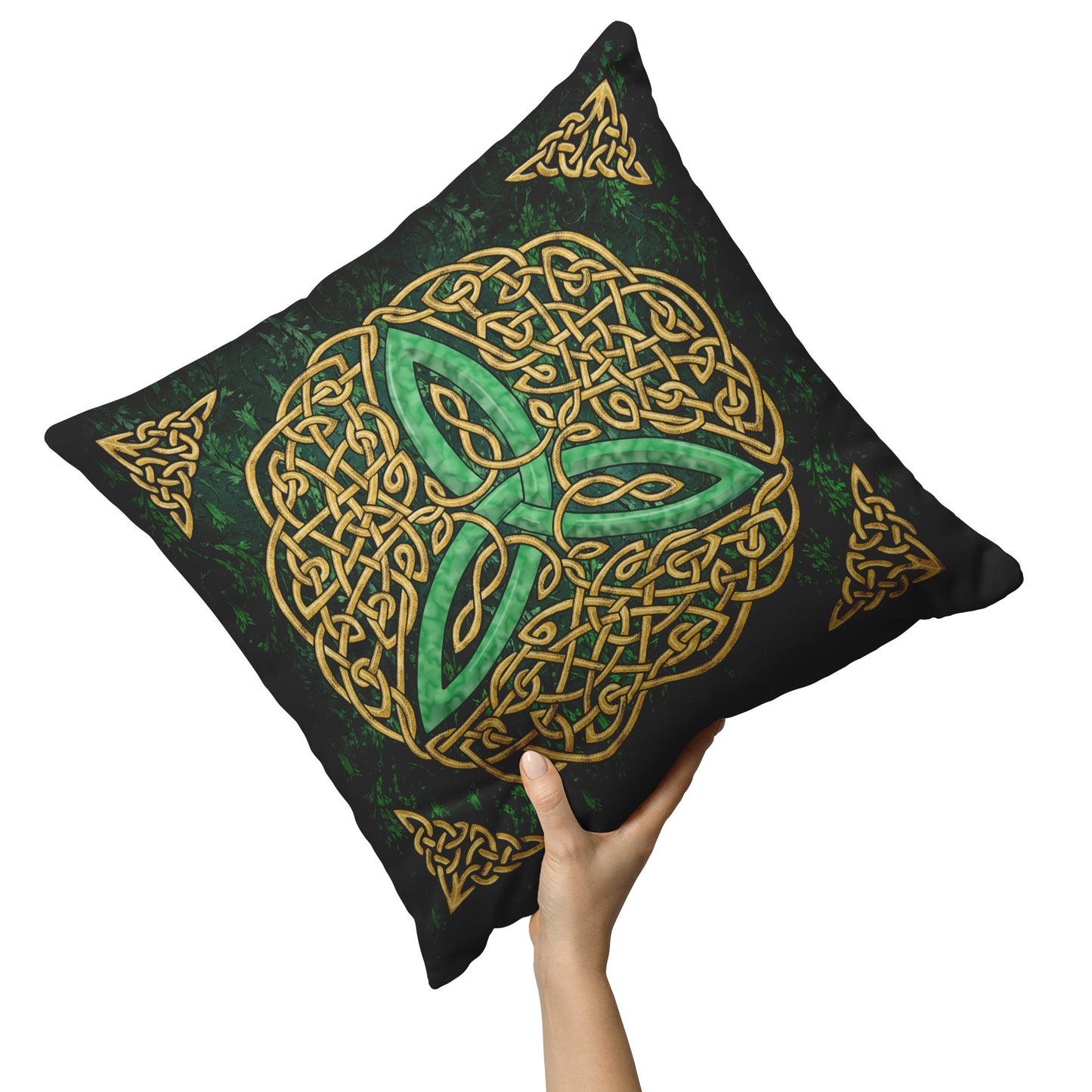 Celtic Flourish Trinity Knot Throw Pillow - Green