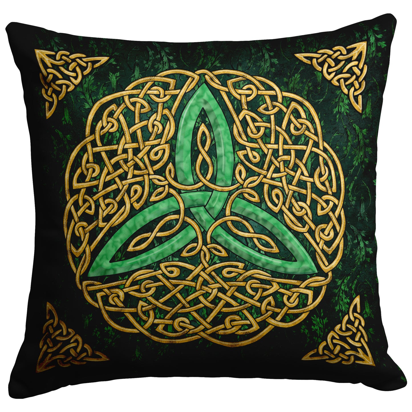 Celtic Flourish Trinity Knot Throw Pillow - Green