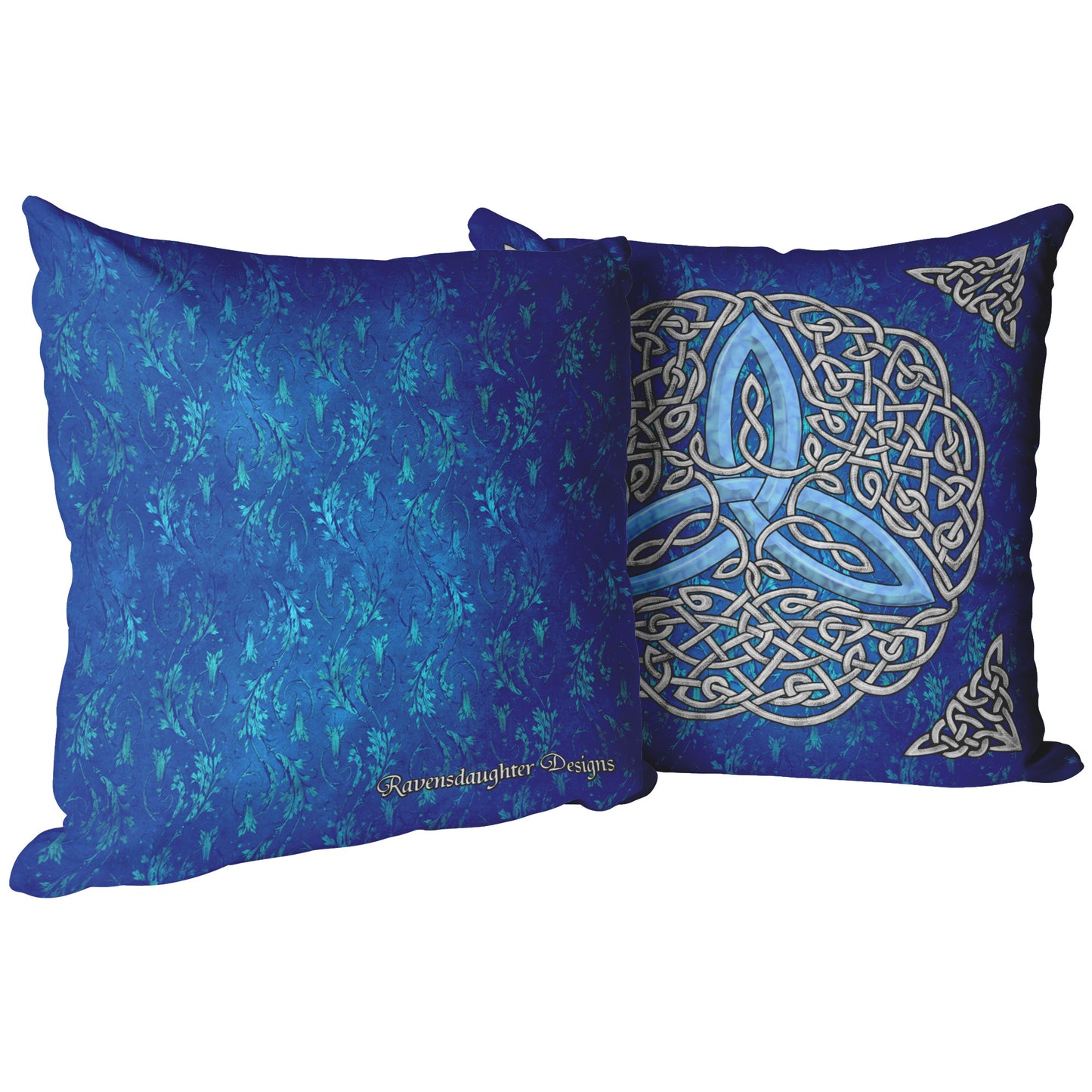 Celtic Flourish Trinity Knot Throw Pillow - Blue