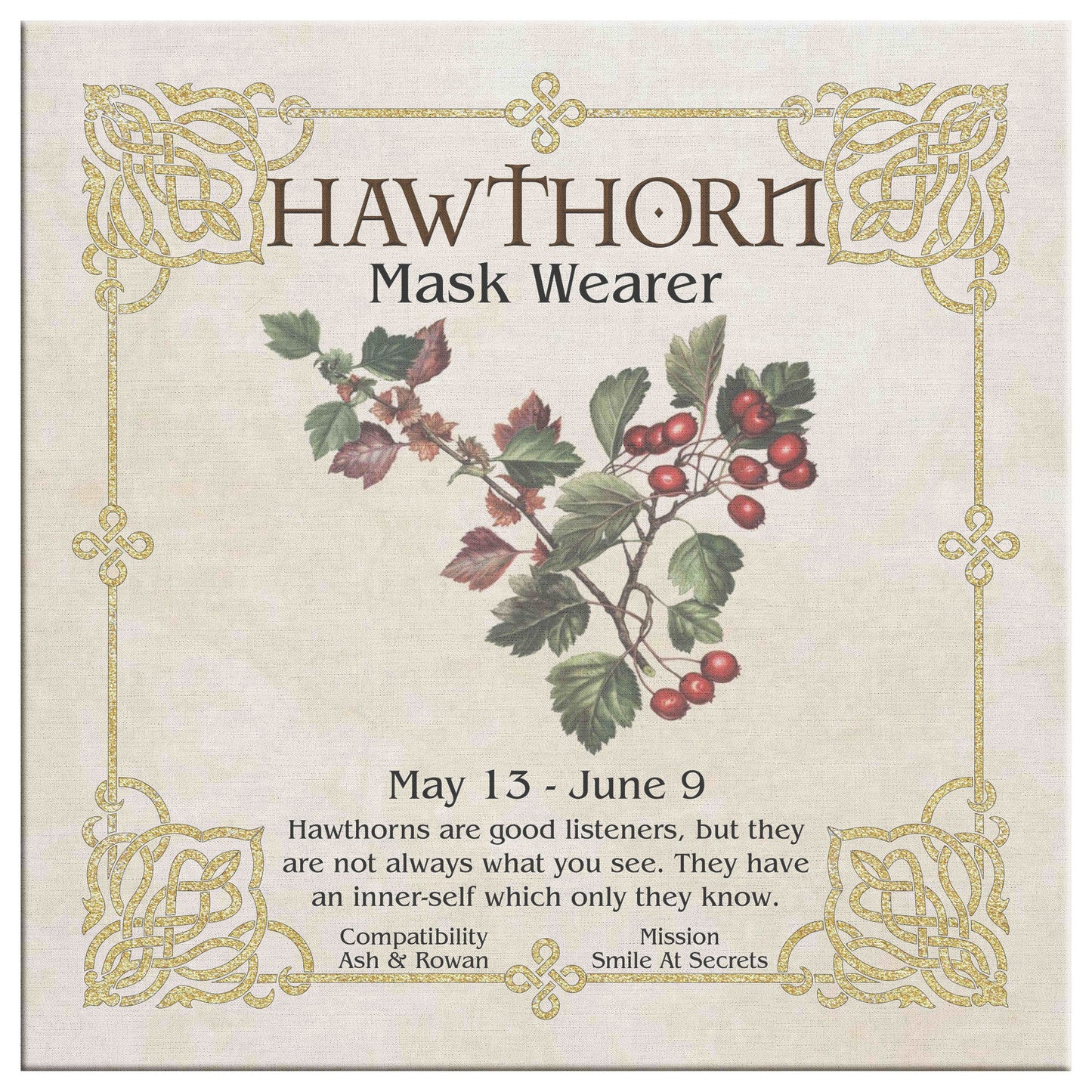Celtic Tree Zodiac Canvas Print - Hawthorn