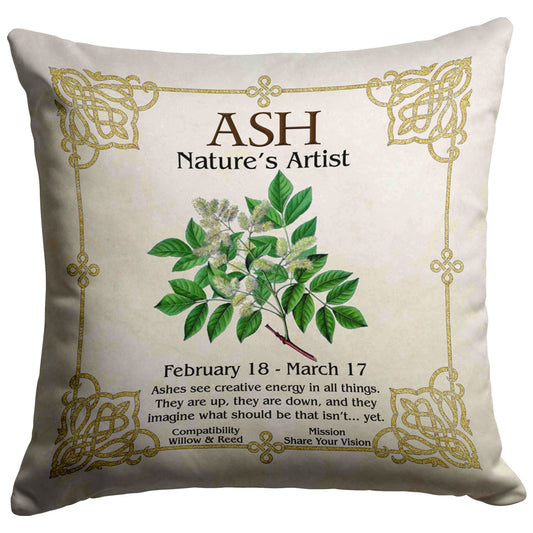 Celtic Tree Zodiac Throw Pillow - Ash